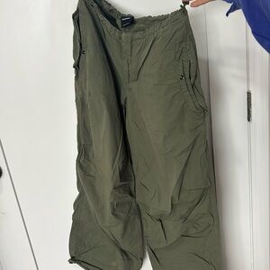 Army green parachute pants